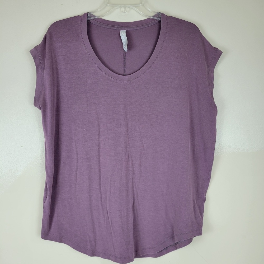 Athleta Womens Purple Scoop Neck Cap Sleeve Relaxed Fit Curved Hem T-Shirt M